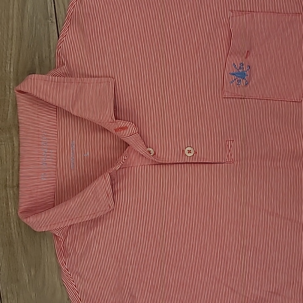 B. DRADDY Red White Pink Striped Pima Cotton Blend 1950 Sz L Mens Golf Polo Shir